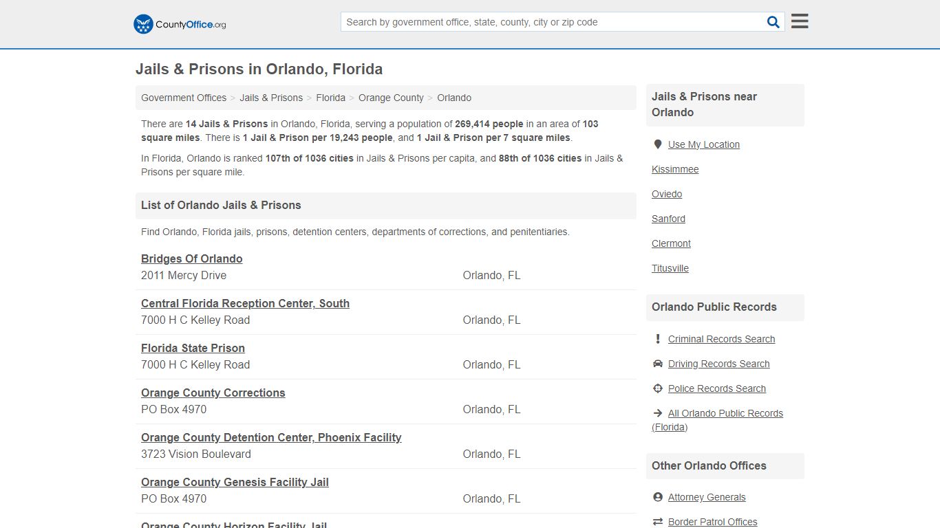 Jails & Prisons - Orlando, FL (Inmate Rosters & Records) - County Office