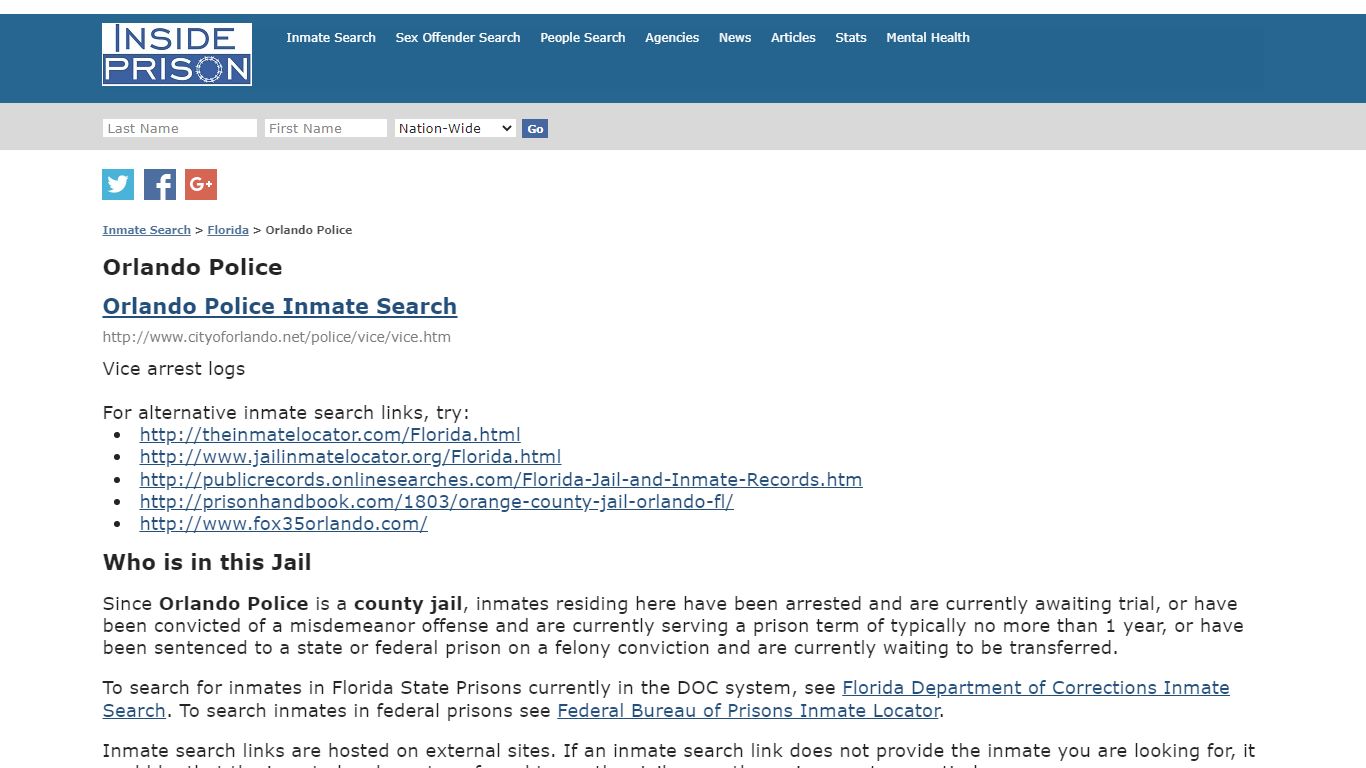 Orlando Police - Florida - Inmate Search - Inside Prison