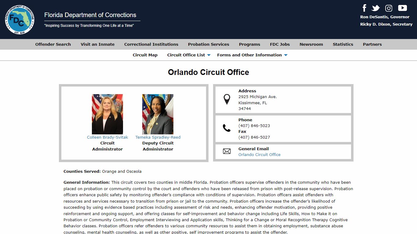 Orlando Circuit Office -- Florida Department of Corrections